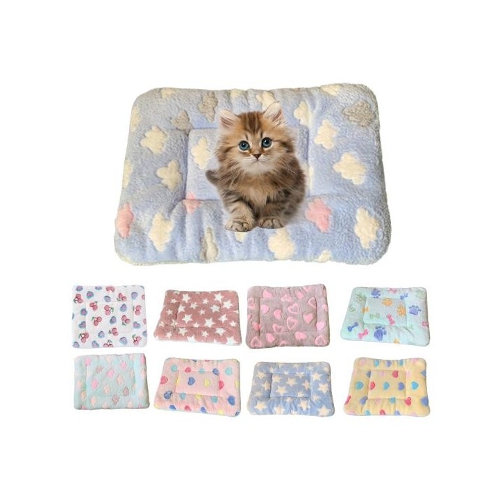 Wolke Herz Druck Knochen Pfote Muster Rechteck Haustier Matte Winter Weiche Flanell Katze Bett Matte Haustier Liefert S F