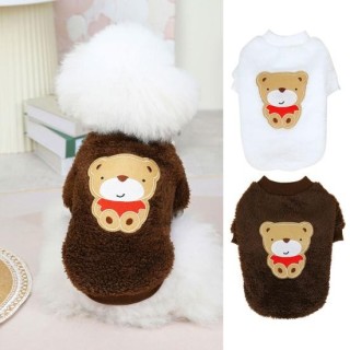 Haustierweste, weiche Cartoon-Bilder, zweibeinige, doppelseitige Baumwolle, warm halten, Flusenbär-Druck XL weiß