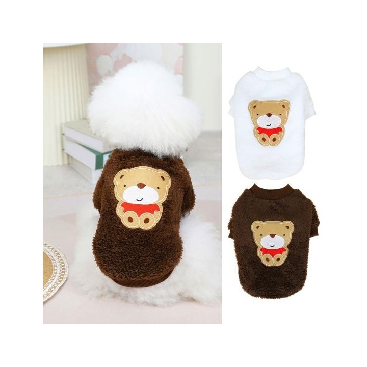 Haustierweste, weiche Cartoon-Bilder, zweibeinige, doppelseitige Baumwolle, warm halten, Flusenbär-Druck XL weiß