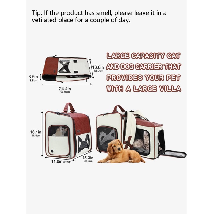 Tragerucksack für Hunde/Katzen, erweiterbarer tragbarer Tragerucksack aus PU-Leder für Haustiere für Katzen und kleine Hunde