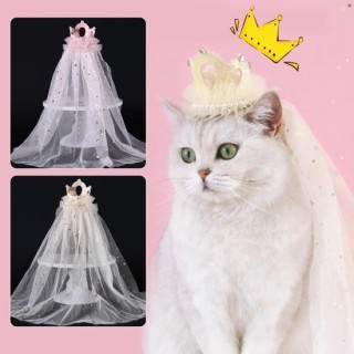 Mesh Pailletten Gefälschte Perle Haustier Hund Katze Krone Kopfschmuck Schleier Fotografie Prop beige