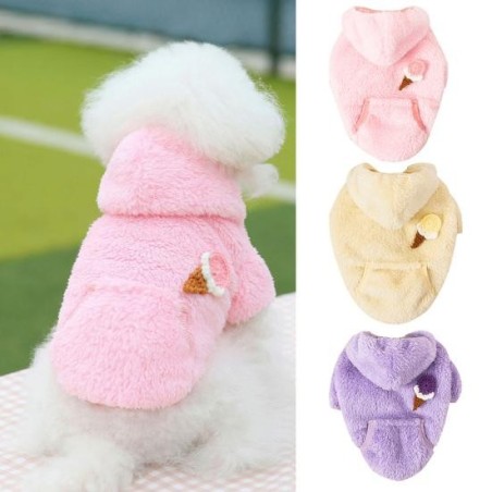 Haustier Jacke mit Kapuze Thermo Cartoon Eis Dekor Haustier Hund Jacke Kleidung S helle gelbe
