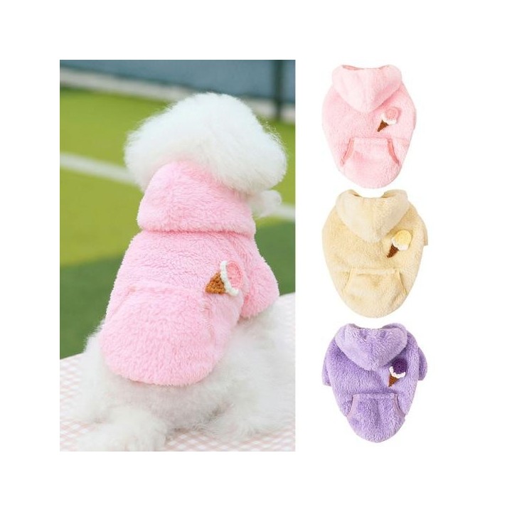 Haustier Jacke mit Kapuze Thermo Cartoon Eis Dekor Haustier Hund Jacke Kleidung S helle gelbe