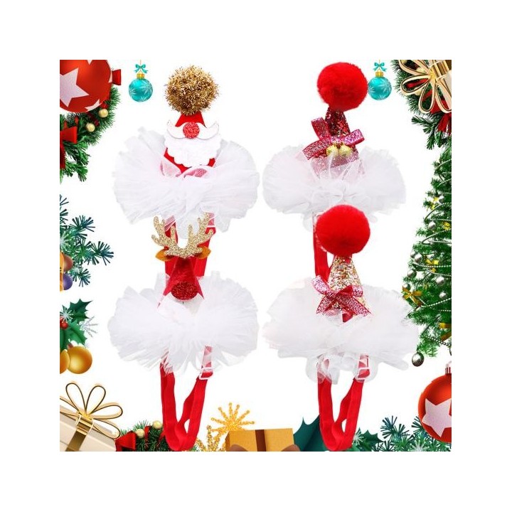 Haustier Weihnachtsmütze, verstellbar, superweich, glänzend, visuelle Wirkung, Pailletten-Design, Spitze, zum Anziehen D