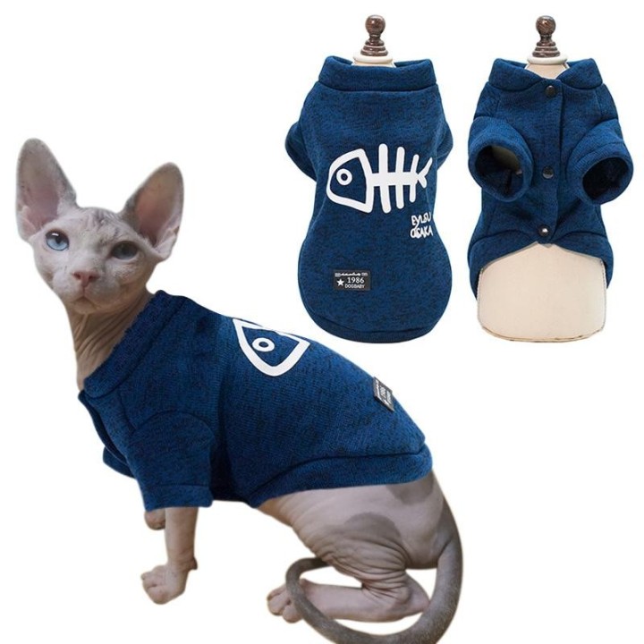 Katzenkleidung Herbst Winter Warme Hoodie-Kleidung für Katzen Hunde Sphynx Kitty Kätzchen Mantel Jacken Fischgräten bedruckte