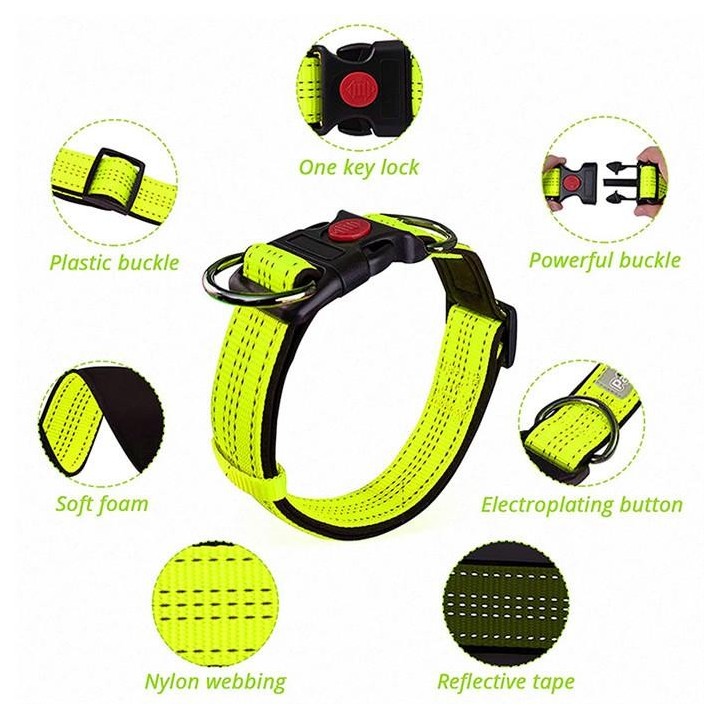 Hundehalsband mit Schnalle, verstellbar, Sicherheits-Nylon, reflektierend, wasserdicht, Halsbänder für Hunde, Haustier-Essent