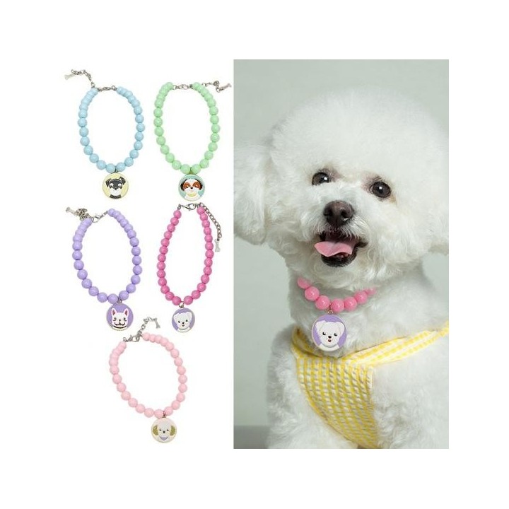 Halskette für Haustiere, Perlenhalsband, Zubehör für kleine Hunde, lichtechte künstliche Perlen, verstellbarer Haustierschmuc