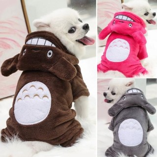 Mit Kapuze Ohren Dekor Vier-Beine Plüsch Warm Knöpfe Verschluss Haustier Mantel Cartoon Form Haustier Hund S grau