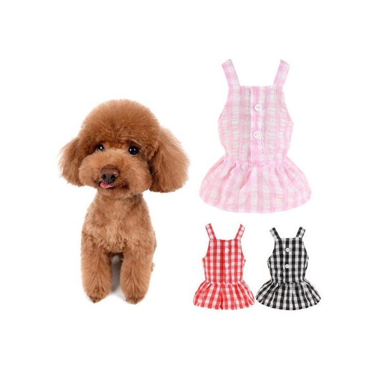 Haustierkleid, kariertes Muster, ärmellos, hautfreundlich, reizfrei, leicht zu tragen, dekorativ, Polyester, Katze S schwarz