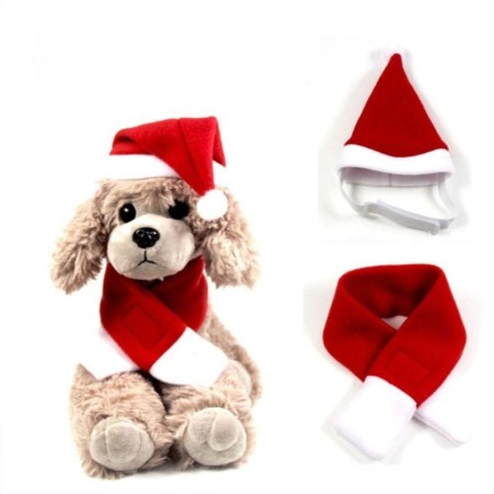 Weiche Halswärmer Haustier Hund Haustier Kostüme Weihnachten Schal Hut Set Katze Hund Welpe Weihnachtskleidung S