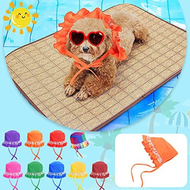 Tuch Sommer Outdoor Sonnenschutz Zubehör Spitze Rüschen Hüte Sonnenhut Hund Sonnenhut Haustier Kappe wein rot