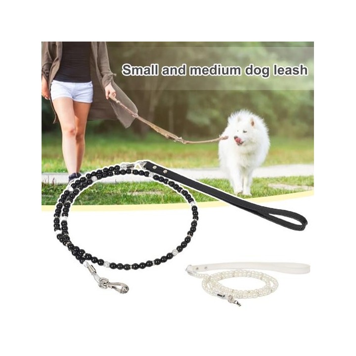 Haustier Traktion Leine Faux Perlen Dekor Ausbruchsicheres Kunstleder Haustier Hunde Katzen weiß