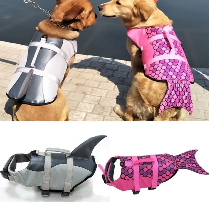 Harness Weste Badeanzug Welpen Surf Saver Mantel Meerjungfrau Hai Hund Schwimmweste Haustier Sicherheitskleidung Mermaid-XS