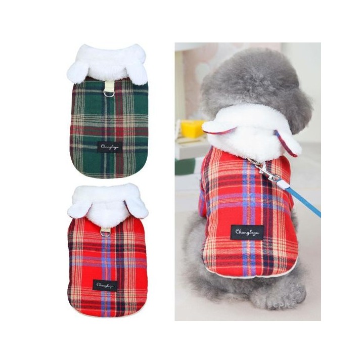 Haustier Baumwollmantel Plüschohren mit Schleppring Weich Trendy Warm halten Anti-Fall S rot