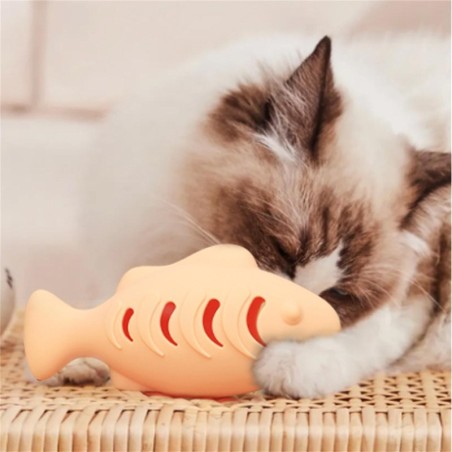 Katzenfutterspielzeug in Fischform, selbststimulierendes, kaufestes und molarenresistentes Katzenspielzeug aus Gummi One Size