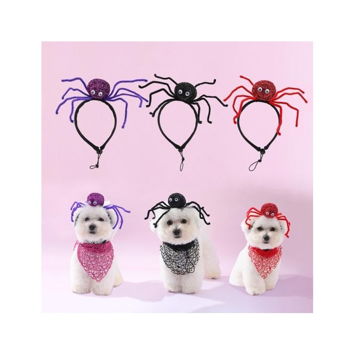 Hunde-Halloween-Haarband, Schal-Set, festlicher Spinnen-Haarschmuck, Halsband-Set, Cosplay-Kostüm, Haustier-Zubehör für Party
