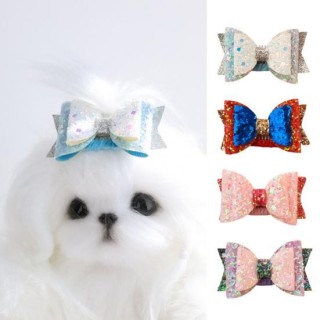 Haustier Haarnadel Pailletten glänzende Schleife helle Farbe BB Clip handgemachte feste Klemm Katze Hund rot