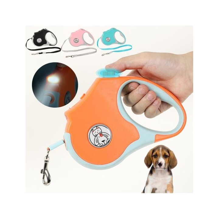 5M einziehbare Haustierleine mit LED-Taschenlampe, tragbare multifunktionale automatische Teleskop-Welpensicherheit blau