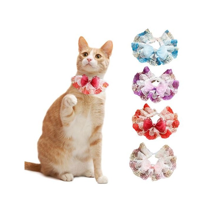 Reißfest, erstickungssicher, lichtecht, Schleife, Spitzenbesatz, Haustier-Halskreis, tägliche Kollokation XS rosa