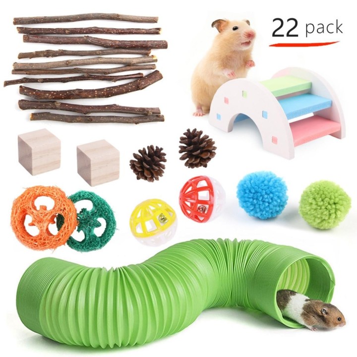 Hamsterspielzeug-Set-Kombination, Holländisches Schwein, Kaninchen, Zähneknirschen, Nagen, Stressabbau, Kleintierbedarf