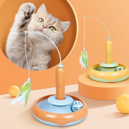 Elektrischer Katzenspielzeug-Stick mit Federn, rotierender Katzen-Drehteller, intelligentes Katzenspielzeug, Selbstglück-Unte