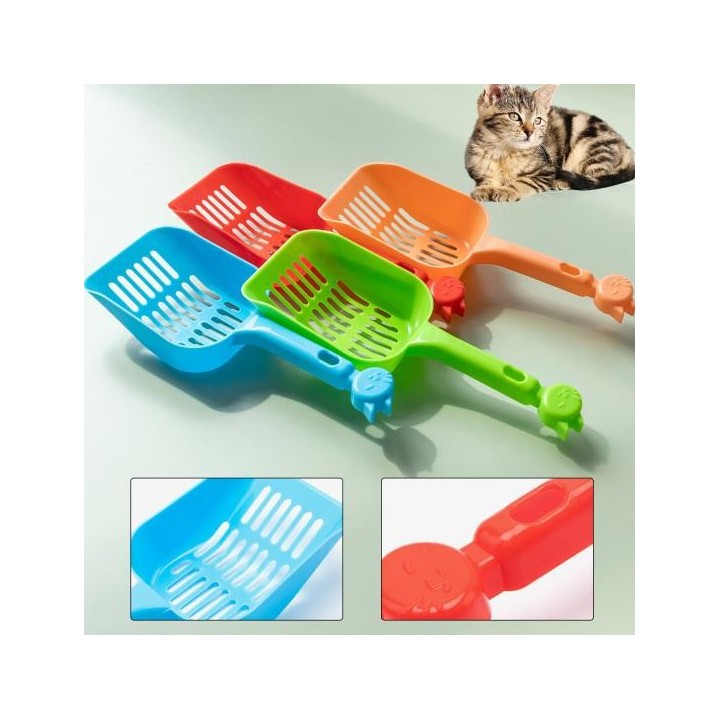 Katzenstreuschaufel mit Griff, rutschfest, einfarbig, gratfrei, langlebige Haustierkotschaufel, Reinigung blau