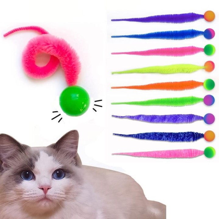 Interaktives Katzenspielzeug Kitzeln Sie die Katze Bunter Springball Heimtierbedarf Puzzle Necken Indoor-Katzenwurm Raupe Ela