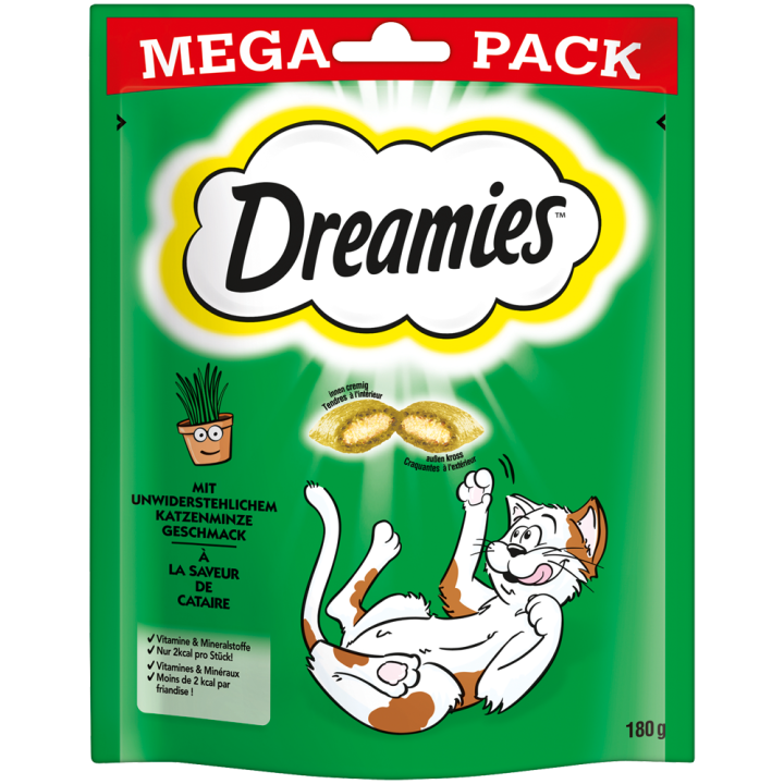 DREAMIES Portionsbeutel Mega Pack mit Katzenminze Geschmack 180g