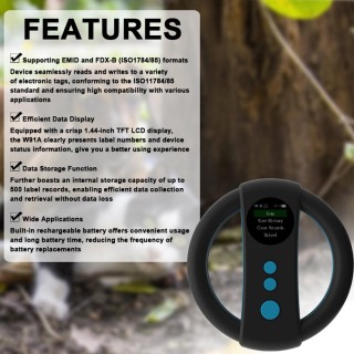 Tragbarer Chipscanner für Tiere mit 1,4-Zoll-TFT-LCD-Display, Chipleser, wiederaufladbare Tiermarken weiß