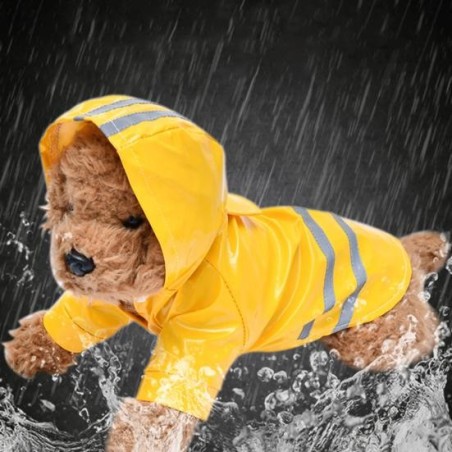 Yousheng Hunde-Regenmantel, Teddy-Jackenmantel, Welpen-Kapuze, reflektierend, wasserdicht, Haustierkleidung S gelb