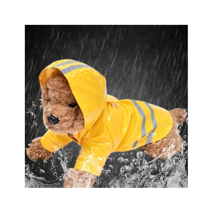 Yousheng Hunde-Regenmantel, Teddy-Jackenmantel, Welpen-Kapuze, reflektierend, wasserdicht, Haustierkleidung S gelb