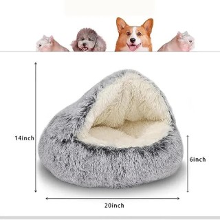 Weiches Plüsch-Haustierbett mit Bezug, rundes Katzenbett, Haustiermatratze, warme Katze/Hund, 2-in-1-Schlafnest, Höhle für kl