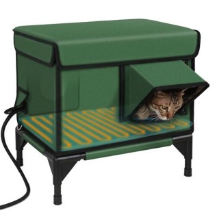 Beheiztes Katzenhaus für den Außenbereich, großer wetterfester Katzenunterschlupf, winterisoliertes Katzenbett mit Fluchttür,