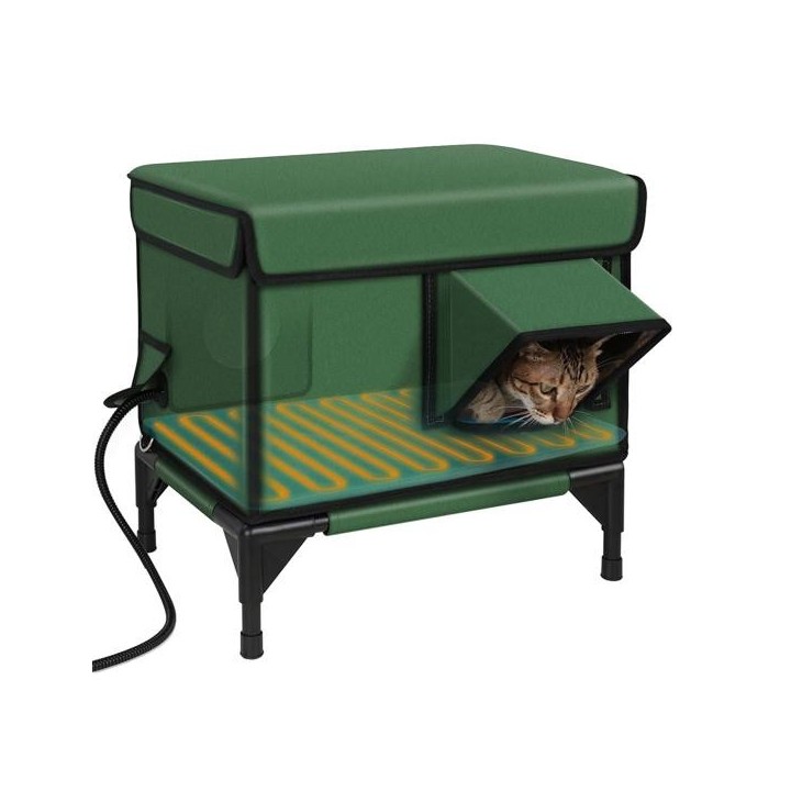 Beheiztes Katzenhaus für den Außenbereich, großer wetterfester Katzenunterschlupf, winterisoliertes Katzenbett mit Fluchttür,