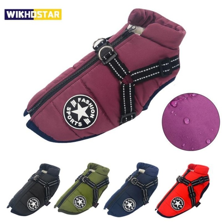 Haustier Hund Jacke mit Geschirr Winter warme Hundekleidung für Labrador wasserdichte kleine Hundemantel Chihuahua Französisc