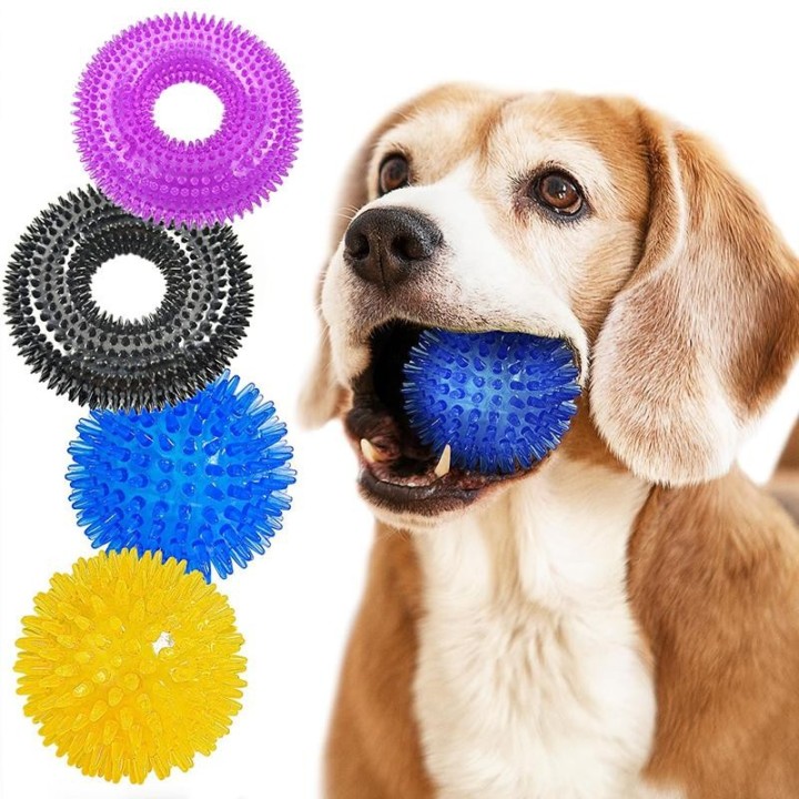 Interaktives Quietschspielzeug für Hunde, ungiftiger TPR-Gummi-Zahnreinigungsball für Hunde, Welpen-Backenzahnbeiß-Kauspielze