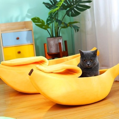 Bananen-Katzenbett, lustiges, süßes, gemütliches Katzenbett, warmes, langlebiges, tragbares Haustierkörbchen, Hundekissen, Ka