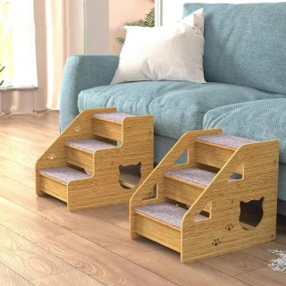 Hundetreppen & -stufen 3-stufige Haustiertreppe & Rampe aus Holz für mittelgroße/kleine Hunde alte Katzen Hunde-/Katzenleiter