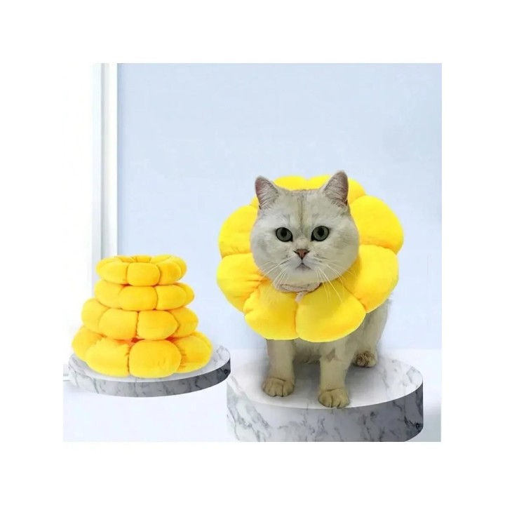 Verstellbares Genesungshalsband für Katzen, niedlicher Halskegel mit Solarblume nach Operationen S gelb