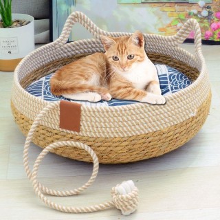 Gewebter Rattan-Haustierzwinger, verschleißfest, weich, warm, japanischer Zwinger für kleine Haustiere OneSize-30*13cm