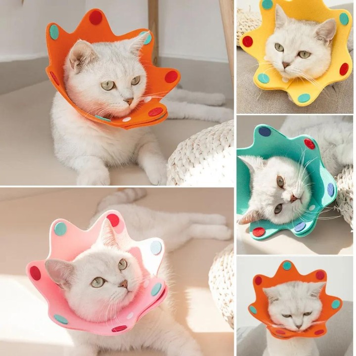 Niedliches Schutzhalsband für die Operation Recovery aus Filz für Haustiere, Elizabeth-Halsband mit Kronenaufdruck, Elizabeth