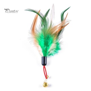 Puntos Haustier Katze Feder Glocke Spiel Stick Teaser ersetzen Kopf Kratzer interaktives Spielzeug