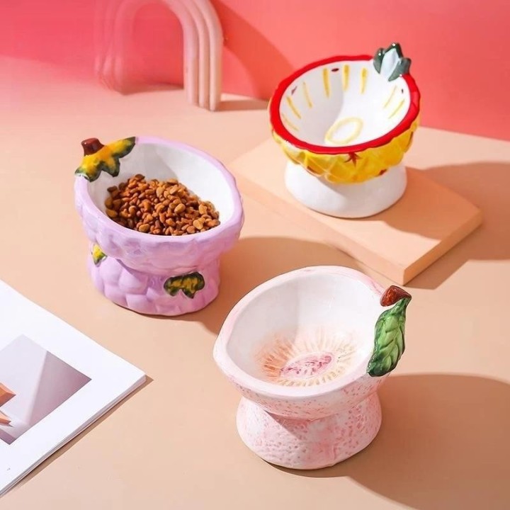 Sechs Obst Designs Haustier Futternäpfe Süße Erdbeere Apfel Traube Pfirsich Cearamics Katzenfutternapf Katzenfutterspender