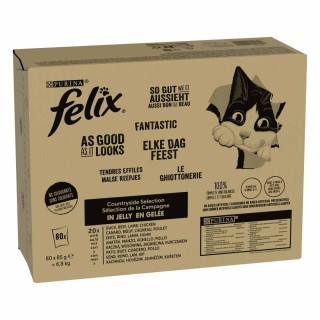 Megapack Felix "So gut wie es aussieht" Pouches 80 x 85 g - Fleisch Mixpaket 1 (Rind, Huhn, Ente, Lamm)