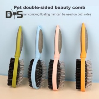 Hundebürste zum Fellwechsel, Hundebadebürste, doppelseitige Tierhaarbürste mit ergonomischem Griff, Welpenpflegewerkzeug, Hei