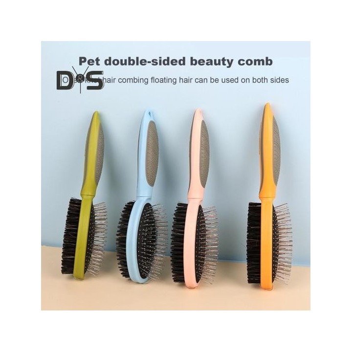 Hundebürste zum Fellwechsel, Hundebadebürste, doppelseitige Tierhaarbürste mit ergonomischem Griff, Welpenpflegewerkzeug, Hei