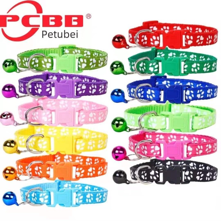 Peichong 1.0 Haustierhalsband mit Pfotenabdruck und Glöckchen – verstellbar, stylisch und beliebt Black 2001-8 schwarz