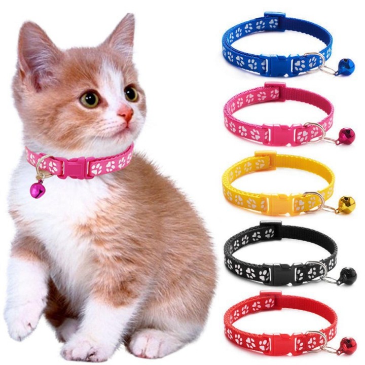 Katzen- und Hundehalsband, bedrucktes Halsband mit Glöckchen One Size schwarz