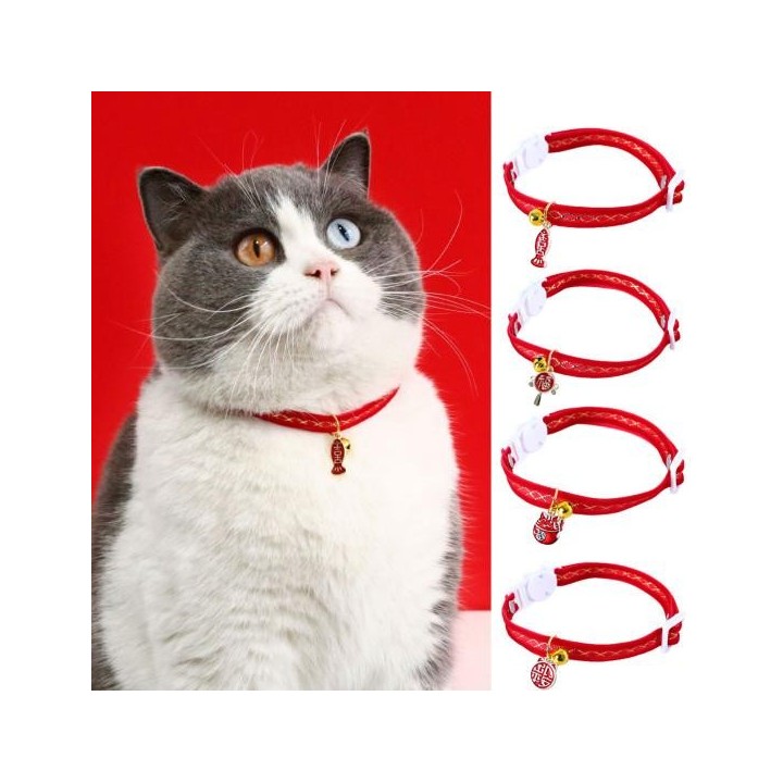 Katzenhalsband, Glockenanhänger, verstellbar, chinesisches süßes Zubehör, Haustierhalsband, Neujahr, mit Anhänger, Katzenzube