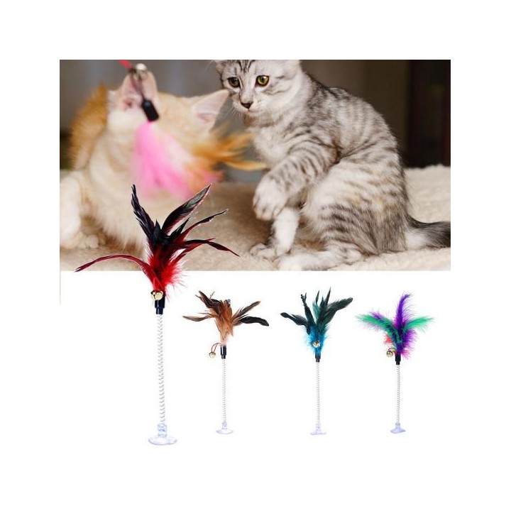 Lustiges Haustier Katze Feder Glocke Frühling Saugnapf elastische spielen interaktives Spielzeug